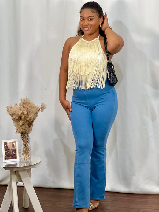 HALTER NECK BODY BLOUSE W/ FRINGES