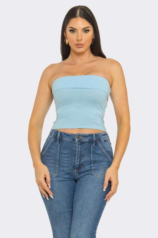 COTTON TUBE FOLD OVER CROP TOP