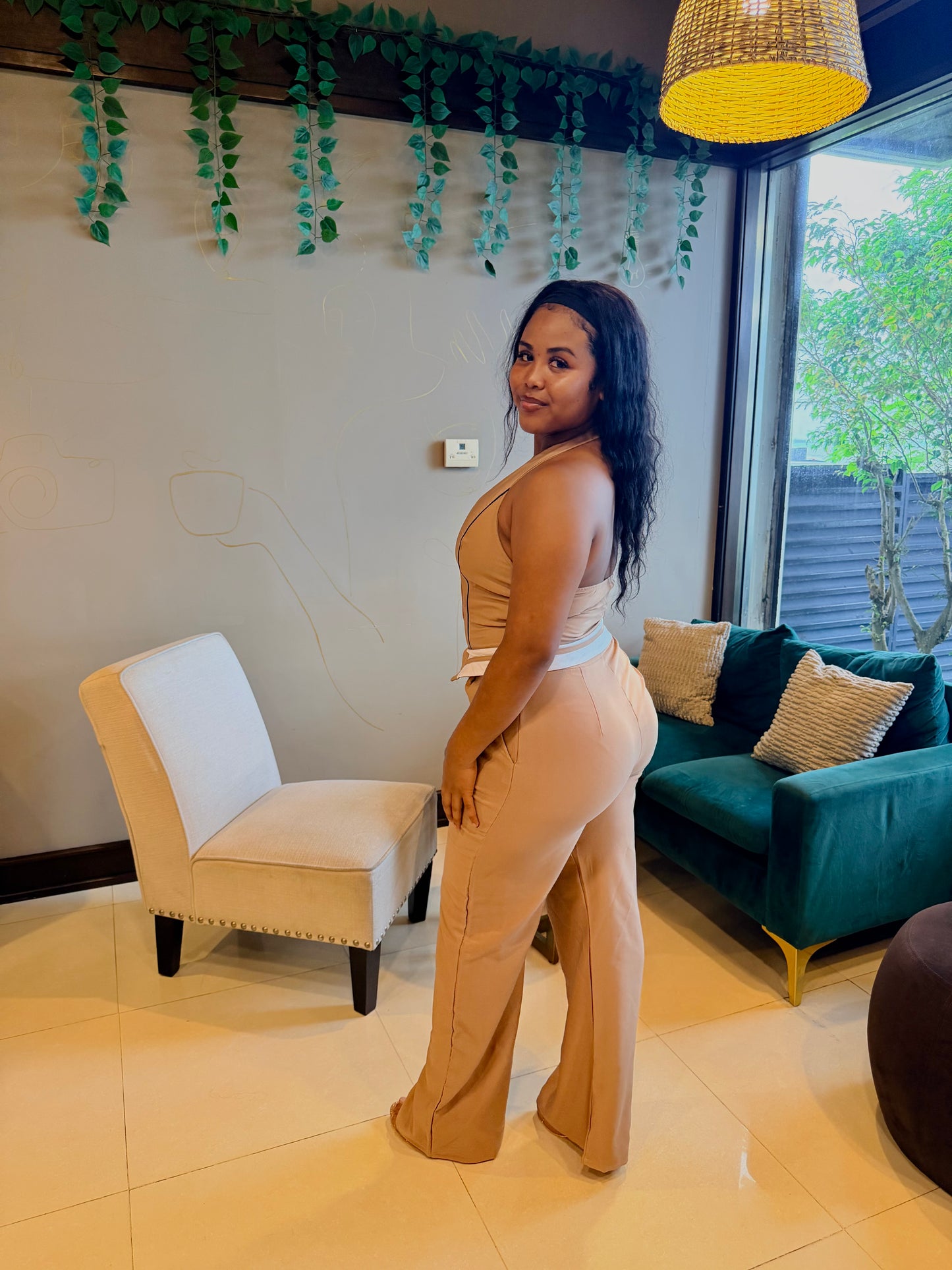 VEST-STYLE, HALTER TOP, FOLDED WAIST JUMPSUIT