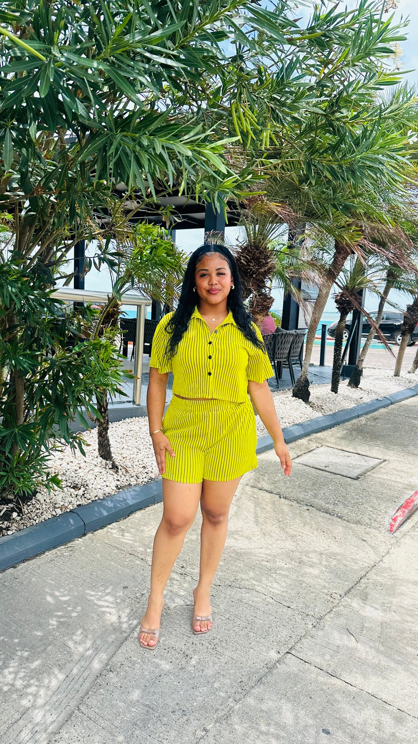 TEXTURED, STRIPED 2-PC SHORTS SET