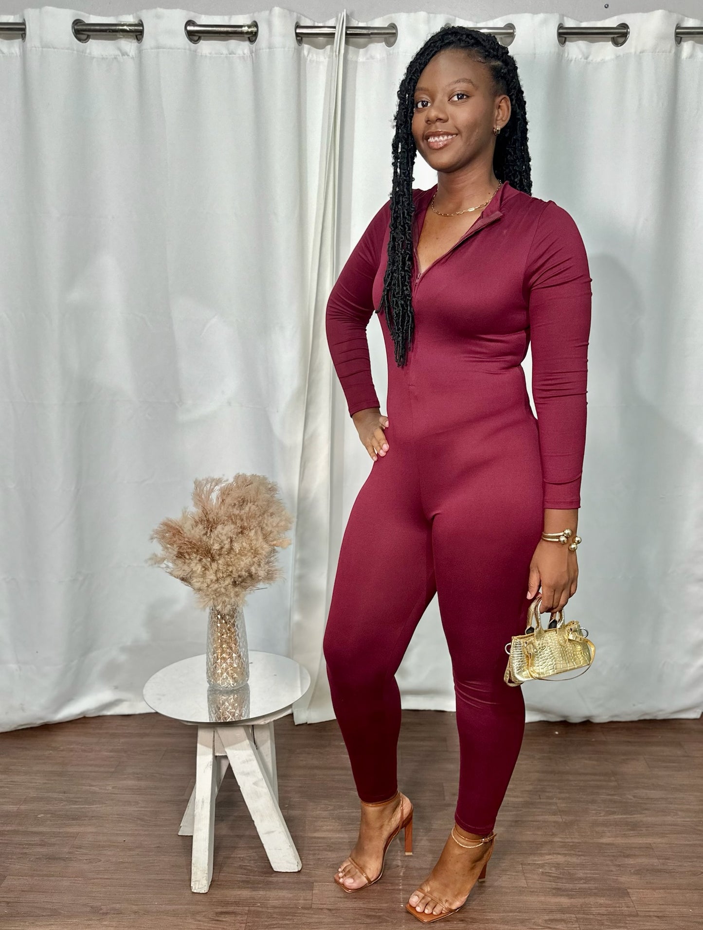 ZIP UP LONG SLEEVE JUMPSUIT