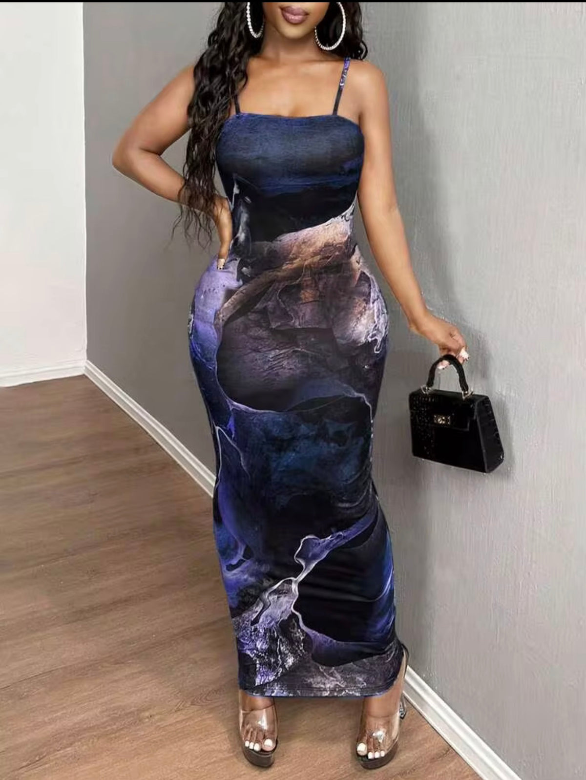 MARBLE PRINT MAXI DRESS