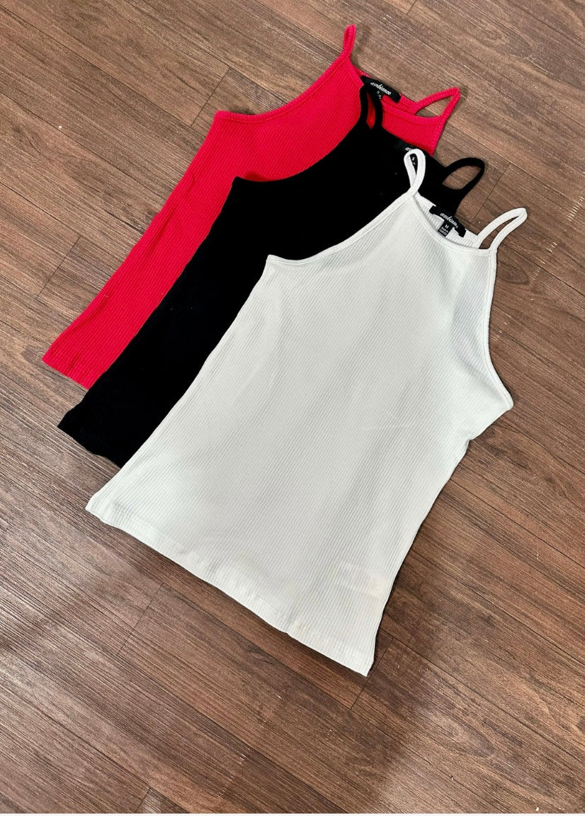 HIGH-NECK HALTER RIBBED RACERBACK TOP