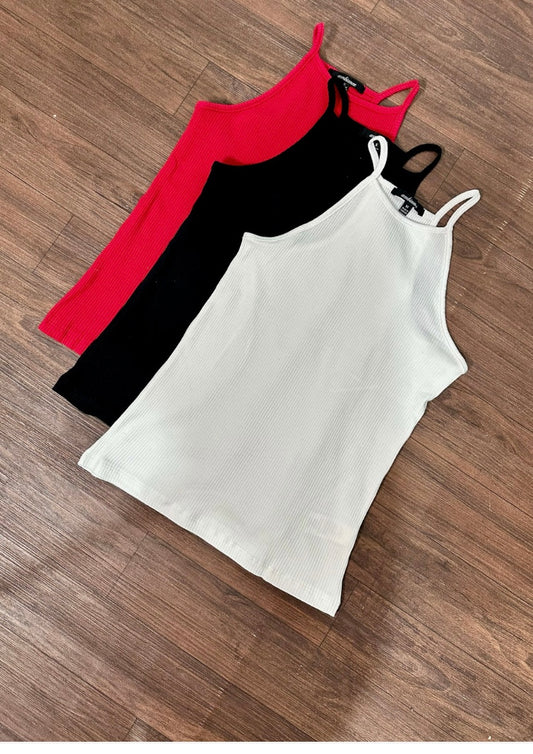 HIGH-NECK HALTER RIBBED RACERBACK TOP