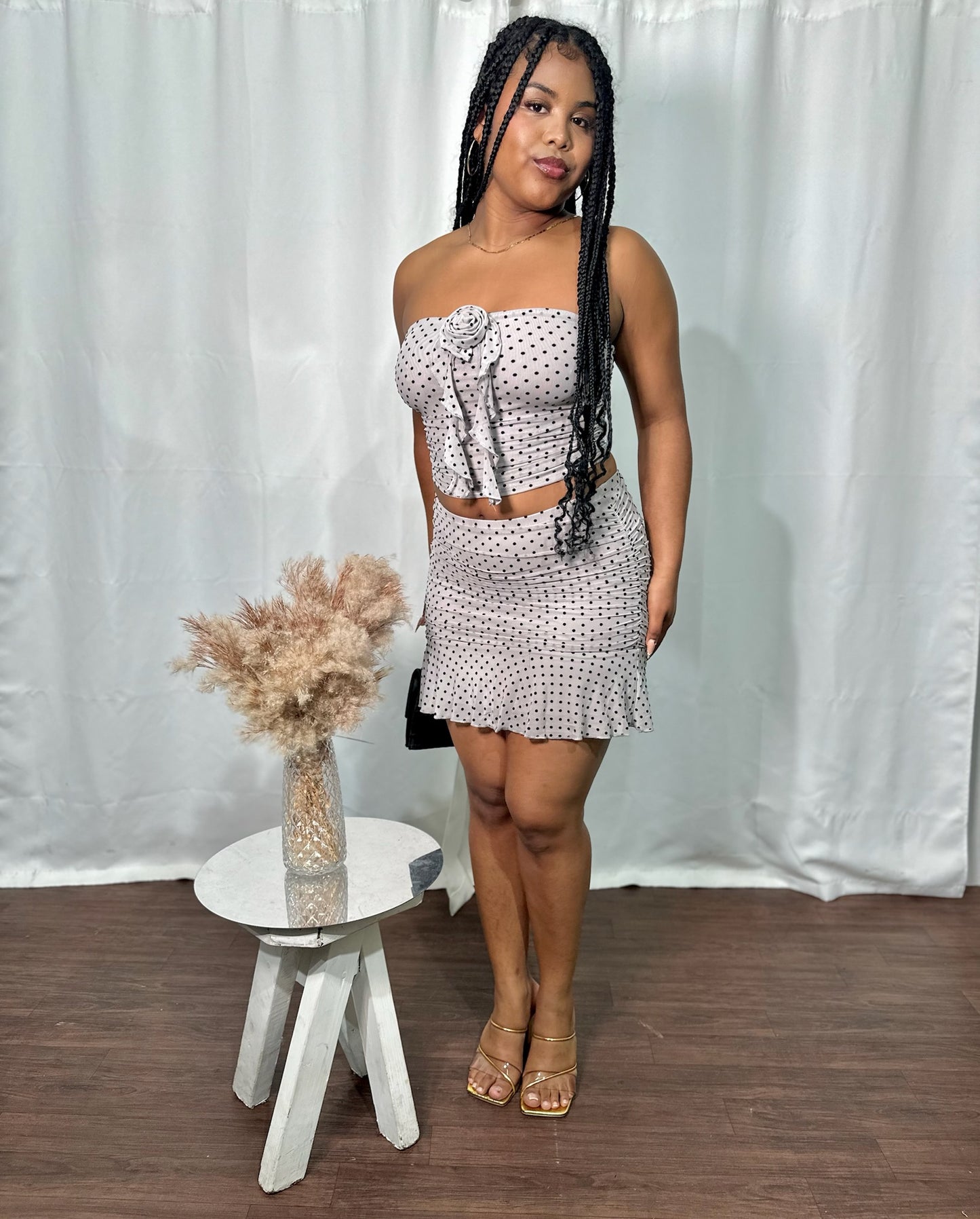 FRINGE LACE POLKA DOT MINI 2PC SKIRT SET