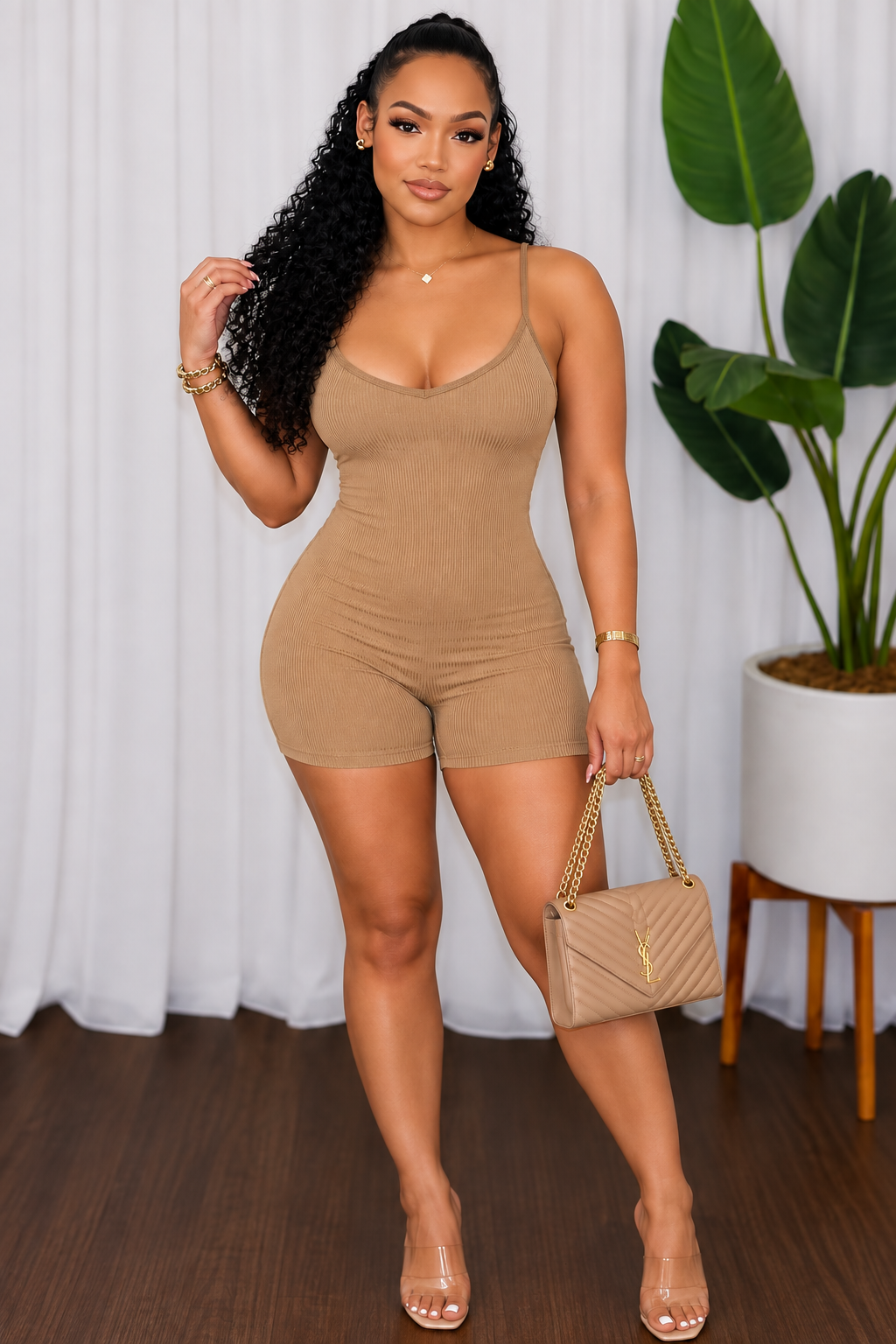 RIBBED CAMI ROMPER