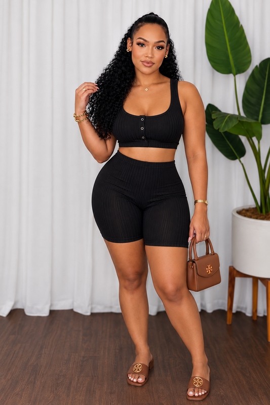 RIBBED BIKER SHORTS SET