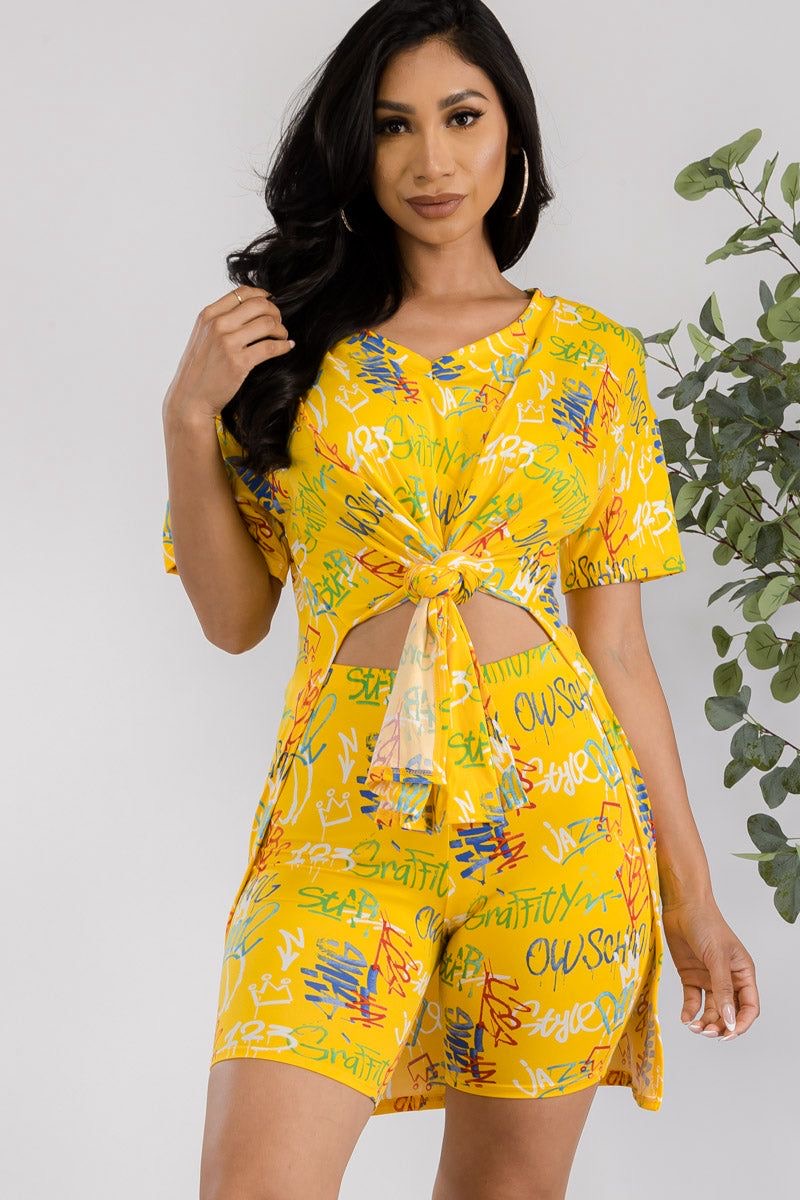 V NECK OVERSIZED BIKER SHORT SET