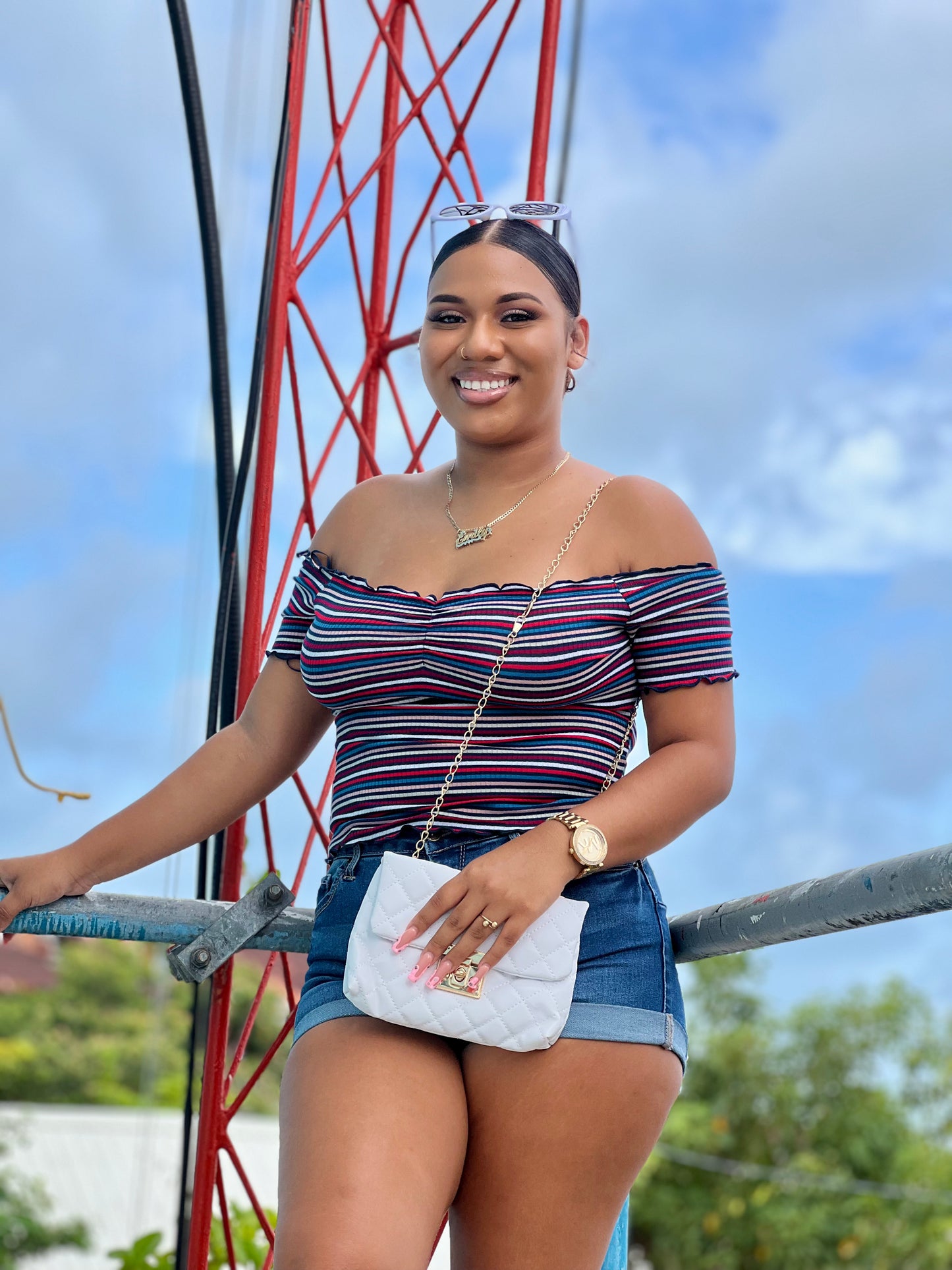 STRIPED OFF-SHOULDER BLOUSE